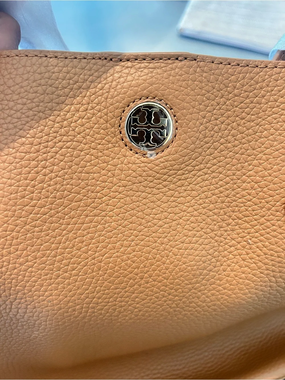 Tory Burch Orange Pebbled Leather Shoulder Bag with Gold Logo